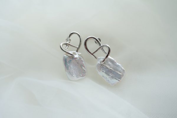 Bold Mate Silver Heart Fresh Water Coin Pearl Earrings