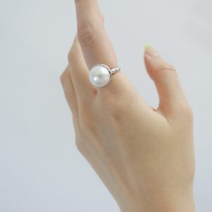 The Elegant Pearl Solitaire Classic Button Fresh Water Pearl Adjustable Open Ring