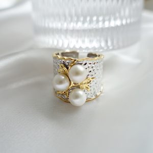 The Duo Tone Fresh Water Pearl Adjustable Wide Open Ring