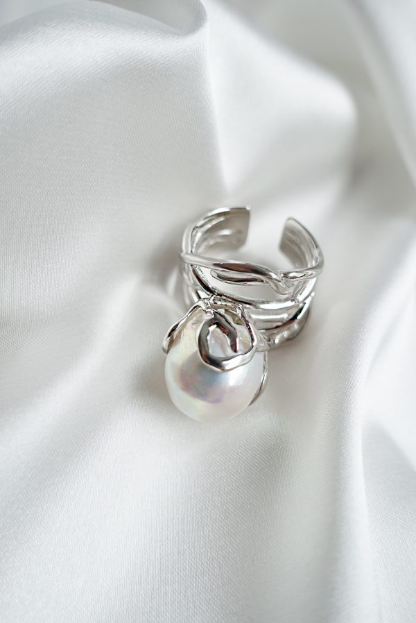 Statement Baroque Fresh Water Pearl Wide Ring Band Adjustable Open Ring