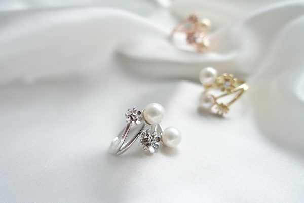 Chic floral Fresh Water Pearl Adjustable Open Ring