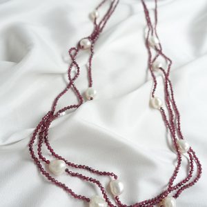 Triple Layered Fresh Water Pearl and Garnet Endless Necklace