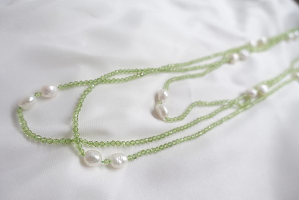 Triple Layered Fresh Water Pearl and Peridot Endless Necklace