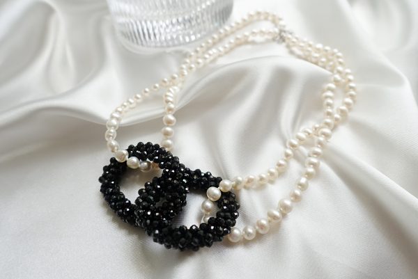 Double Freshwater Pearl Strand Spinel Chain link Statment Neckalce