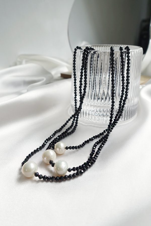 Three in One Layered Black Spinel Freswater Pearl Necklace
